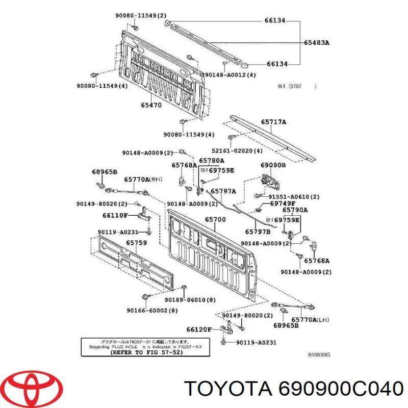 690900C040 Toyota Maçaneta externa dianteira/traseira da porta esquerda