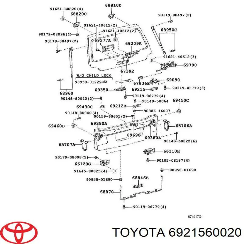 Puxador externo de tampa de porta-malas (de 3ª/5ª porta traseira) Toyota 6921560020 preço, a partir de 20,16 USD
