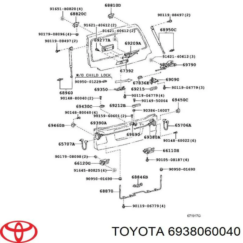 Fecho de tampa de porta-malas (de 3ª/5ª porta traseira) Toyota 6938060040 preço, a partir de 79,19 USD