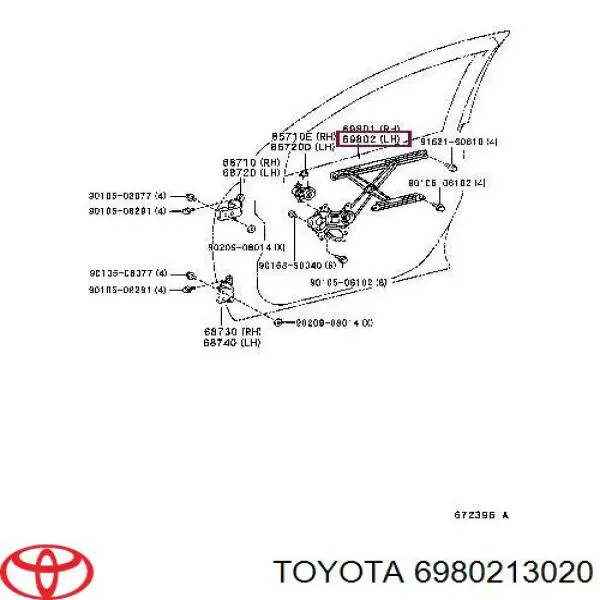Mecanismo de acionamento de vidro da porta dianteira esquerda Toyota 6980213020 preço, a partir de 94,54 USD