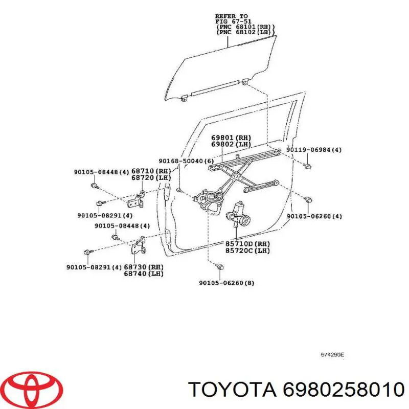 Mecanismo de acionamento de vidro da porta dianteira esquerda Toyota 6980258010 preço, a partir de 126,21 USD