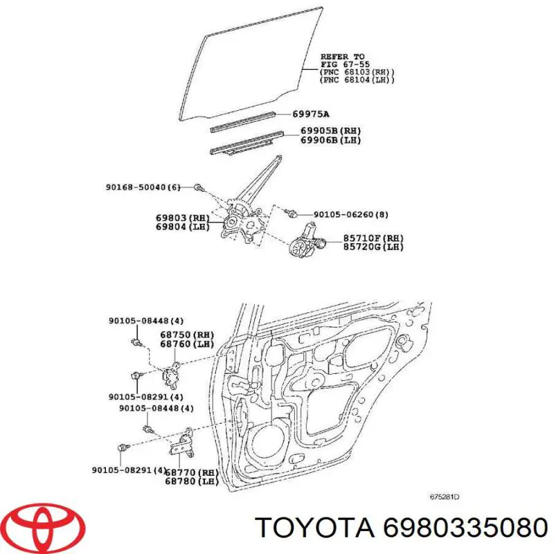 Mecanismo de acionamento de vidro da porta traseira direita Toyota 6980335080 preço, a partir de 105,56 USD