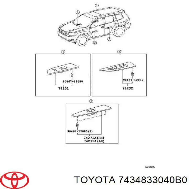 7434833040B0 Toyota Fixador de pala contra o sol