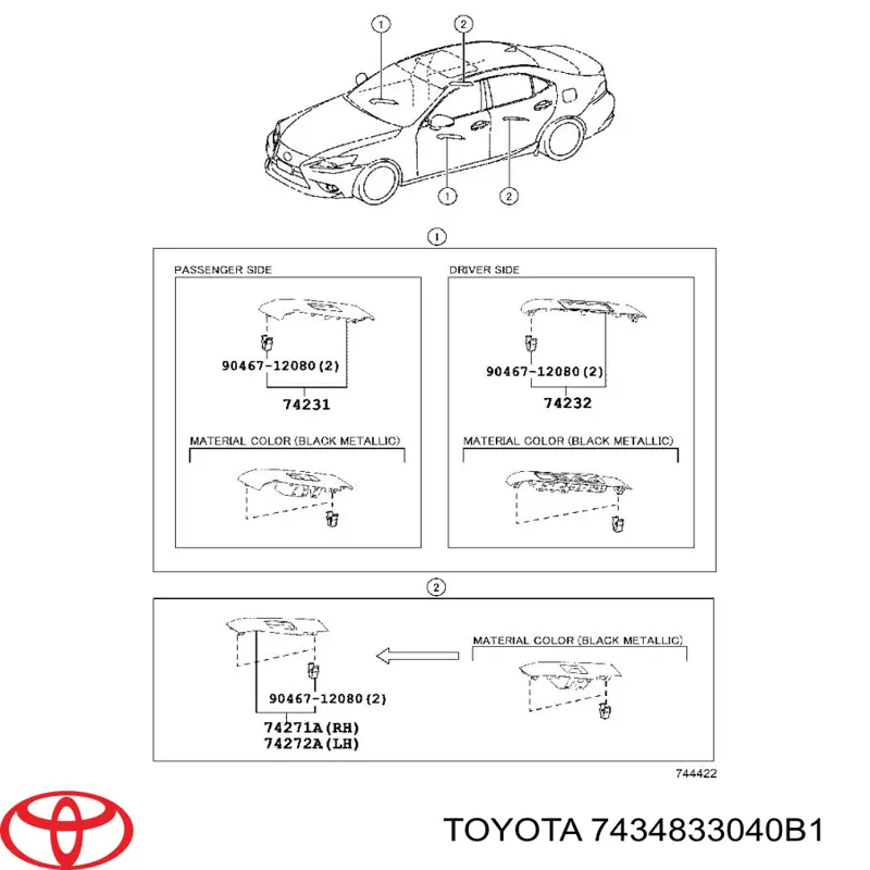 Fixador de pala contra o sol Toyota 7434833040B1 preço, a partir de 10,28 USD