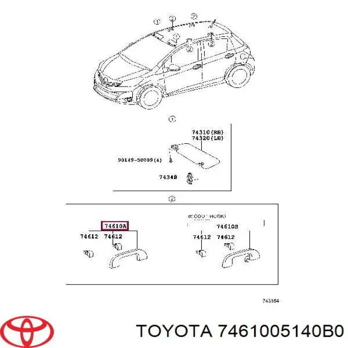 7461052020B1 Toyota Puxador do teto de salão