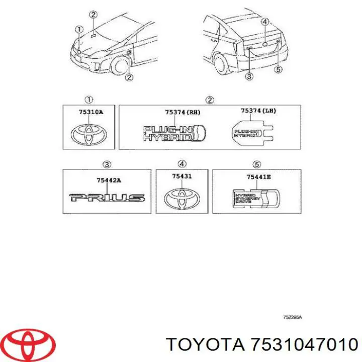 Emblema da capota Toyota 7531047010 preço, a partir de 53,96 USD