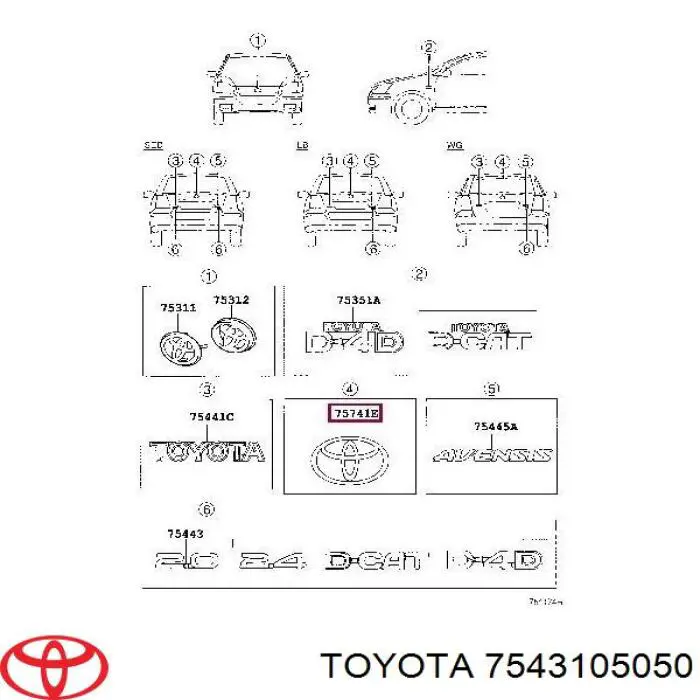 Emblema de tampa de porta-malas (emblema de firma) para Toyota Avensis II T25