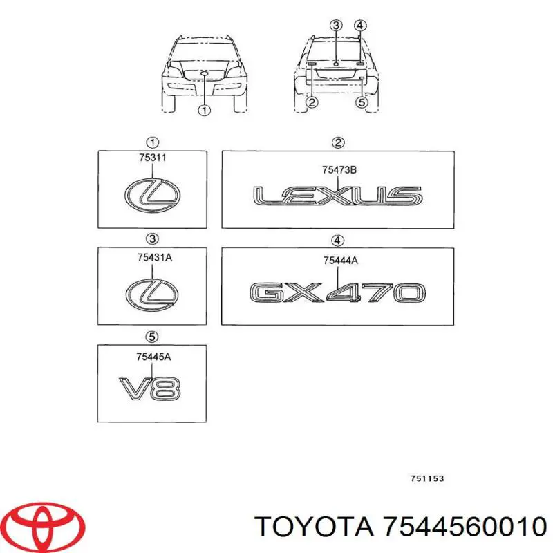 Emblema de tampa de porta-malas (emblema de firma) Toyota 7544560010 preço, a partir de 49,51 USD