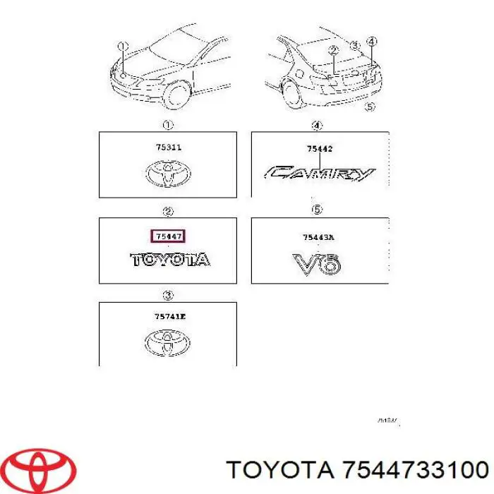 7544733100 Toyota Emblema de tampa de porta-malas (emblema de firma)