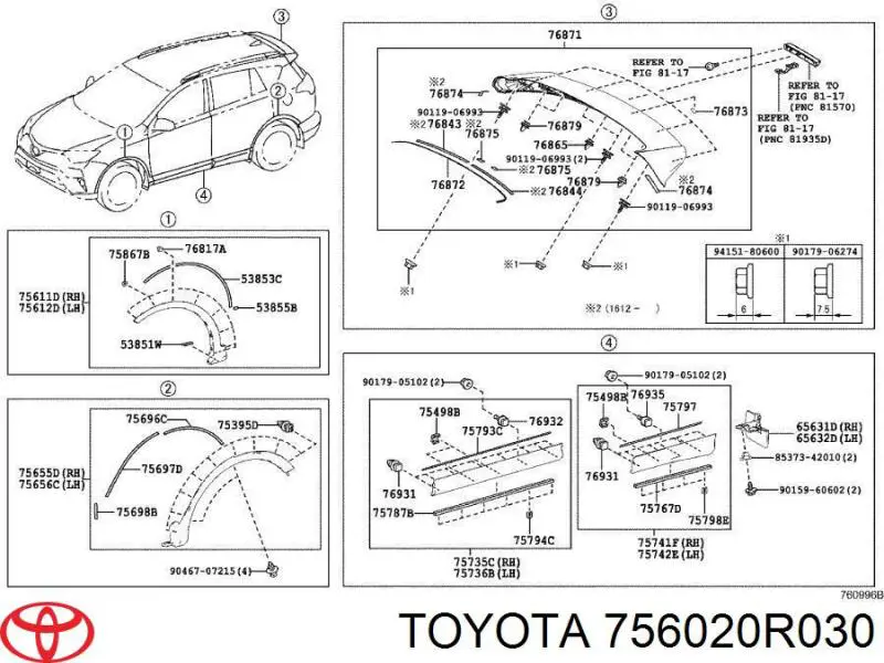 756020R030 Toyota Expansor (placa sobreposta) de arco do pára-lama dianteiro esquerdo