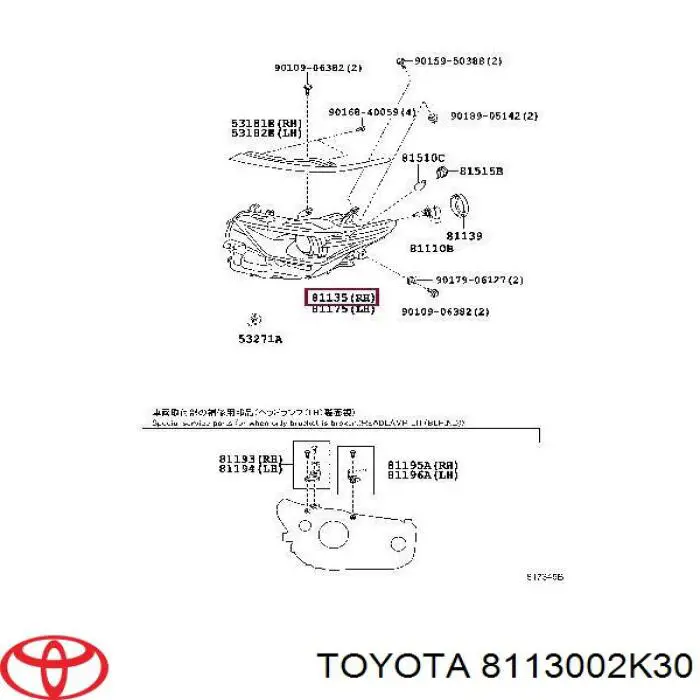 8113002K30 Toyota Luz direita