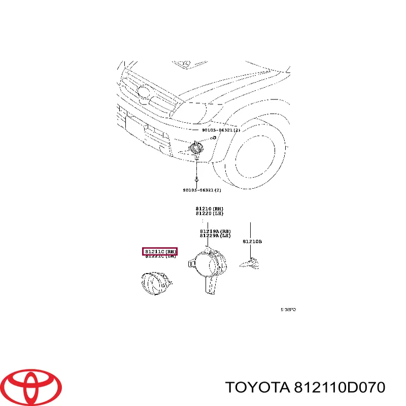 812110D070 Toyota Luzes de nevoeiro direitas