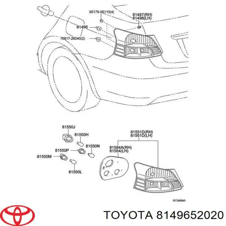 Compre 8149652020 Toyota Braçadeira de fixação da luz traseira