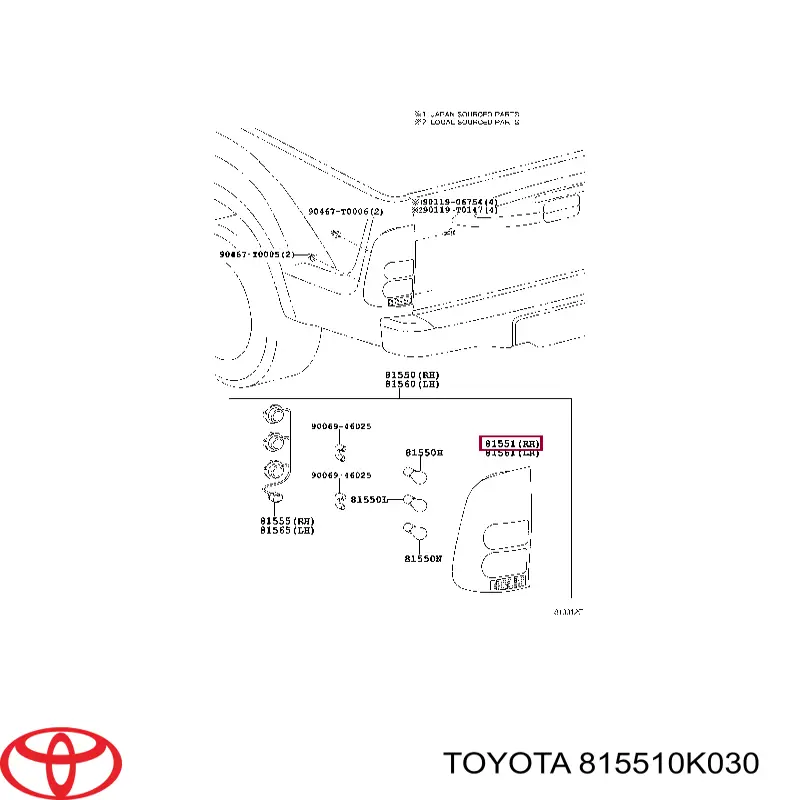 Compre 815510K030 Toyota Lanterna traseira direita