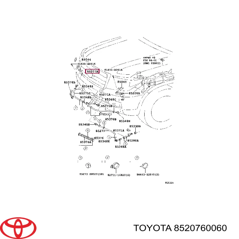 8520760060 Toyota Injetor de fluido para lavador da luz dianteira direita