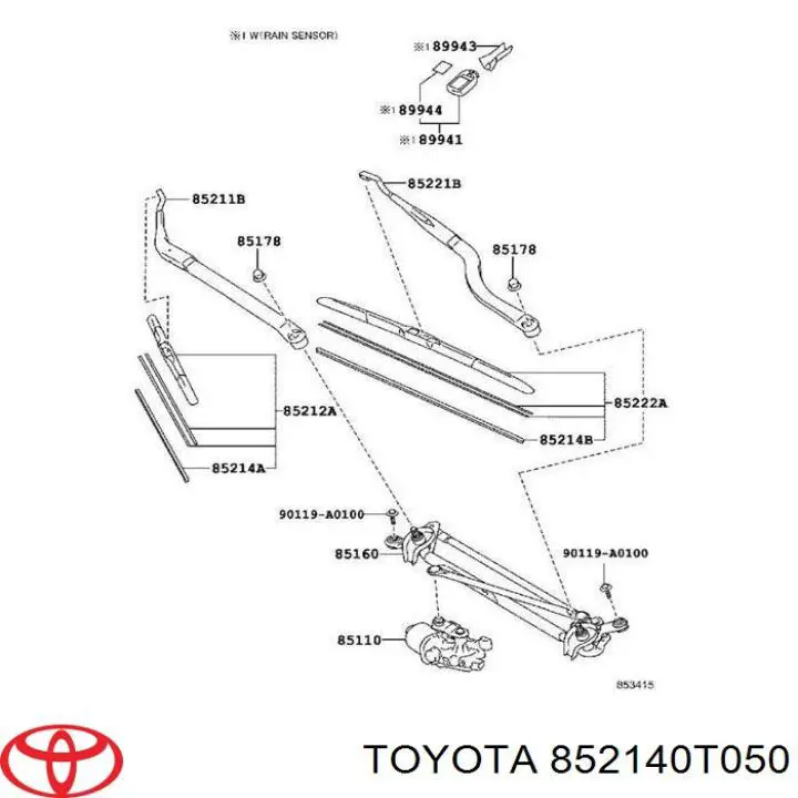 852140T050 Toyota Elástico da escova de limpador pára-brisas de condutor