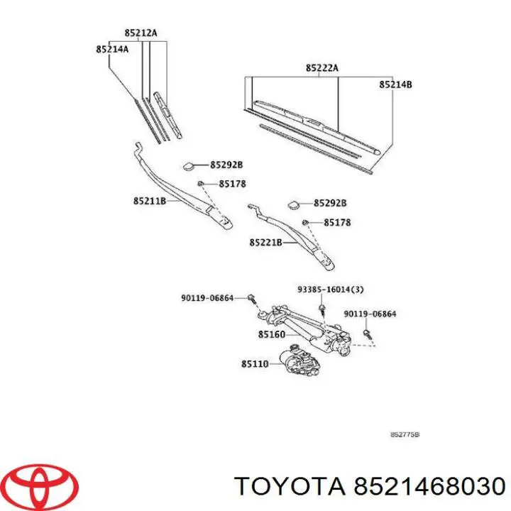 8521468030 Toyota Elástico da escova de limpador pára-brisas de passageiro