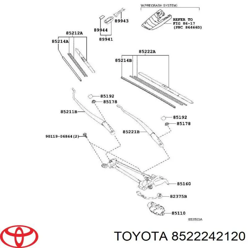 Limpa-pára-brisas do pára-brisas de condutor Toyota 8522242120 preço, a partir de 20,04 EUR