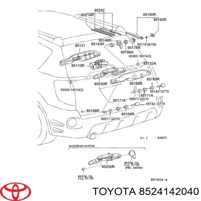 Braço de limpa-pára-brisas de vidro traseiro Toyota 8524142040 preço, a partir de 37,46 USD