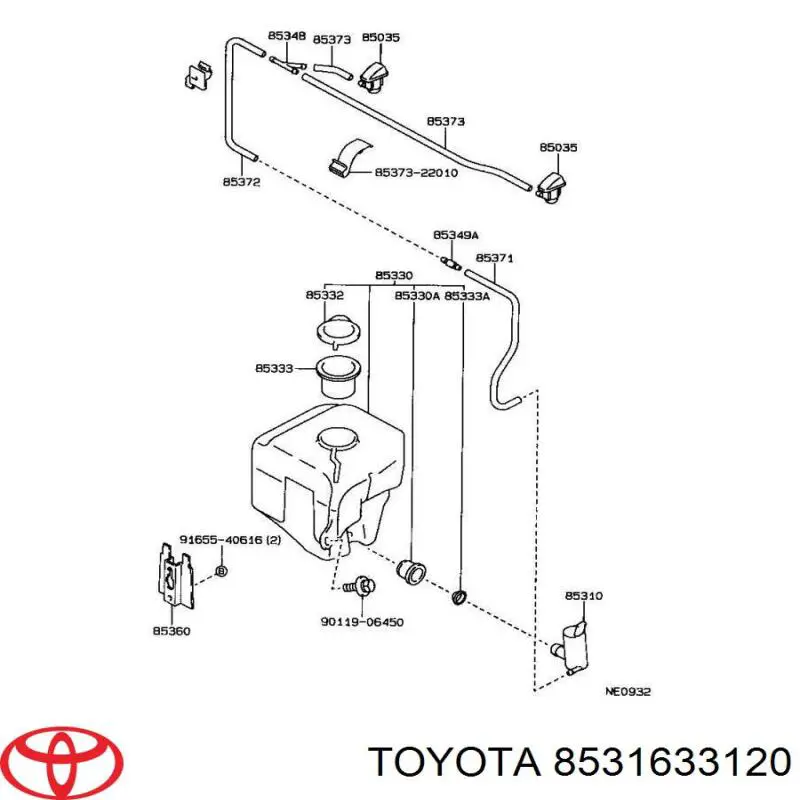Tampa de tanque de fluido para lavador Toyota Camry III V10