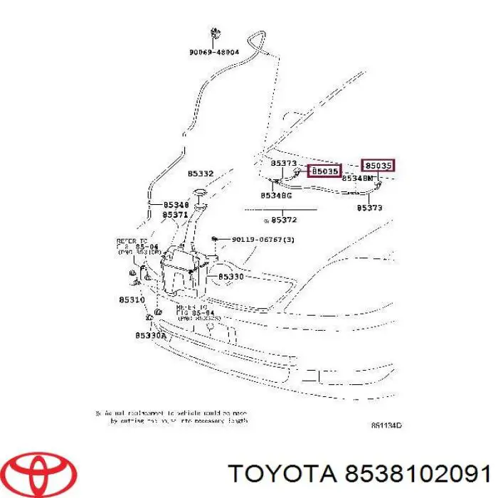 8538102090 Toyota Injetor de fluido para lavador de pára-brisas