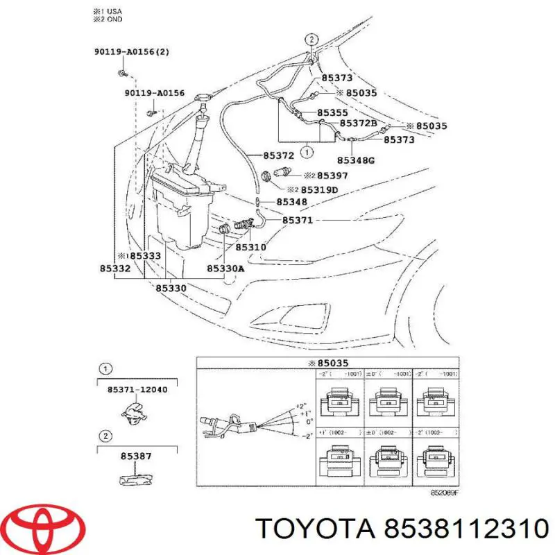 8538112310 Toyota Injetor de fluido para lavador de pára-brisas