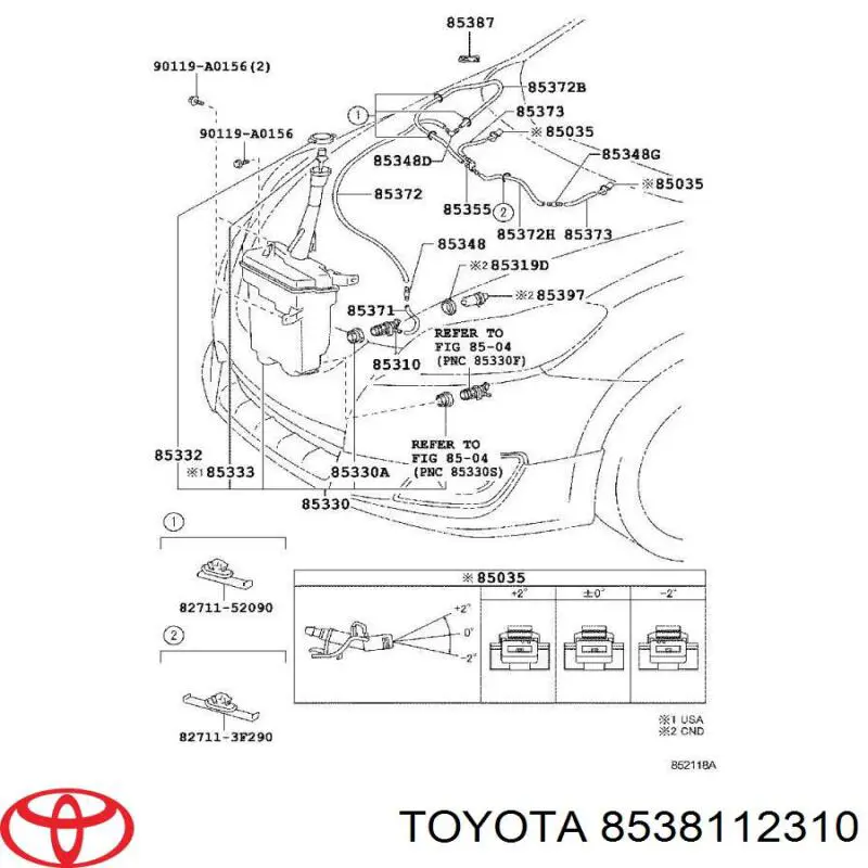 Injetor de fluido para lavador de pára-brisas Toyota 8538112310 preço, a partir de 26,43 USD