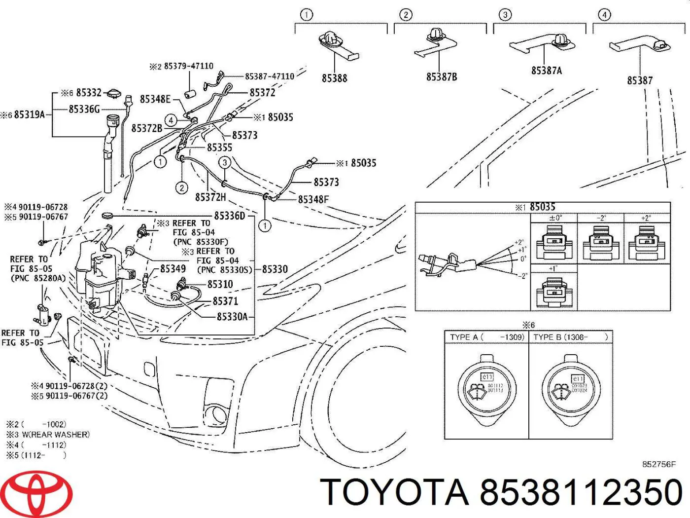 Injetor de fluido para lavador de pára-brisas Toyota 8538112350 preço, a partir de 19,30 USD