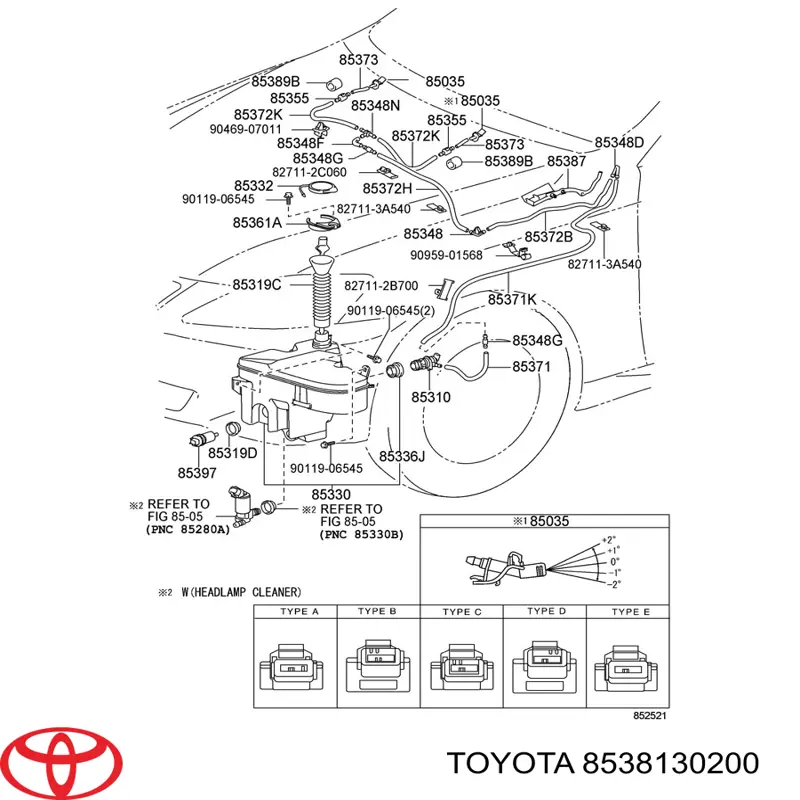 Compre 8538130200 Toyota Injetor de fluido para lavador de pára-brisas