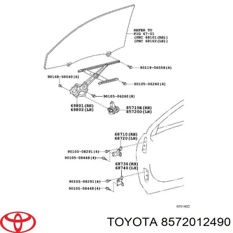 8572012490 Toyota Motor de acionamento de vidro da porta dianteira esquerda