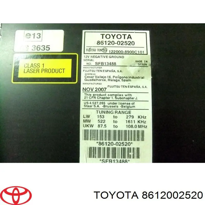 8612002520 Toyota Aparelhagem de som (rádio AM/FM)