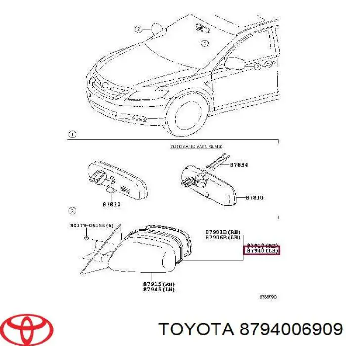 8794006909 Toyota Espelho de retrovisão esquerdo