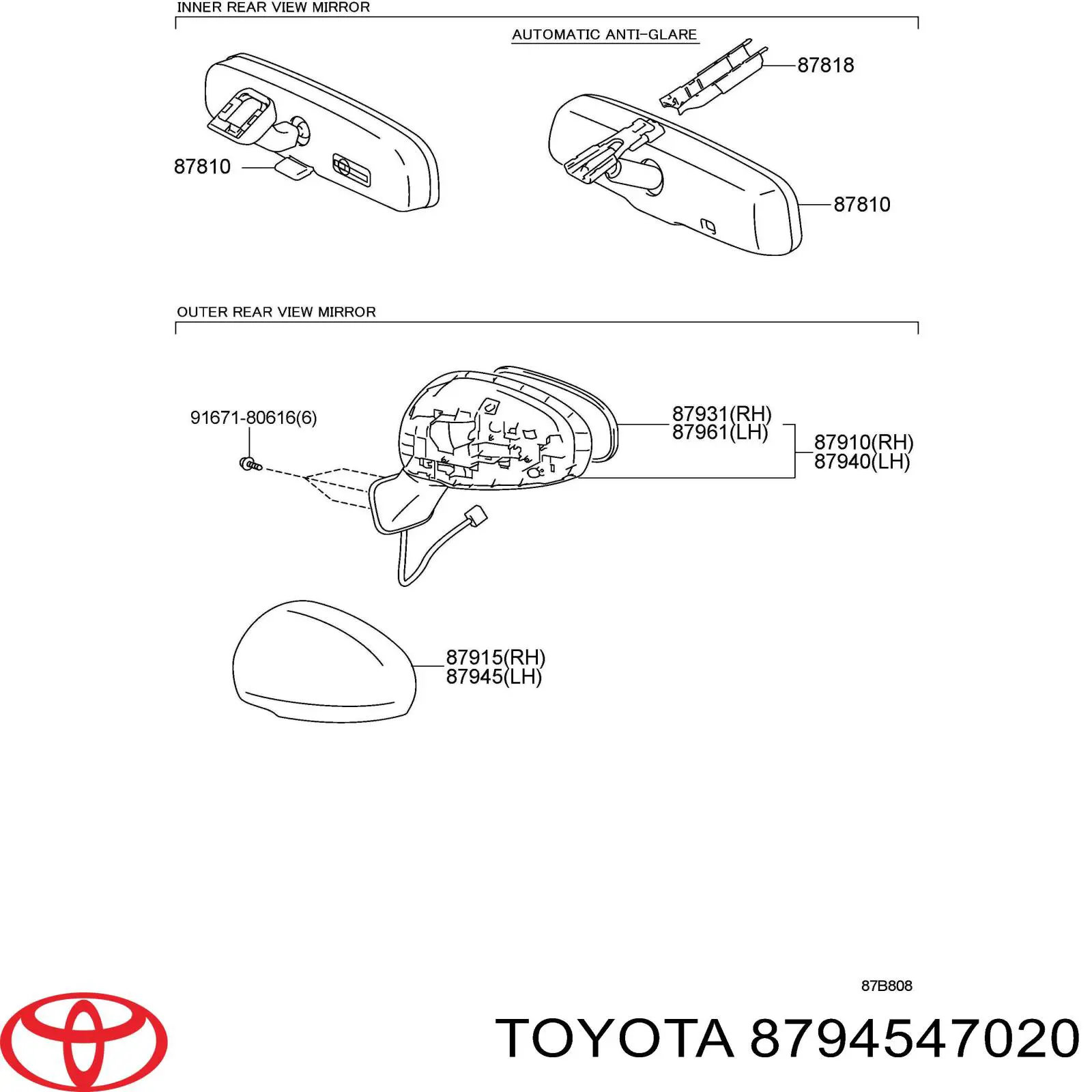 Espelho de retrovisão esquerdo Toyota 8794547020 preço, a partir de 110,68 USD