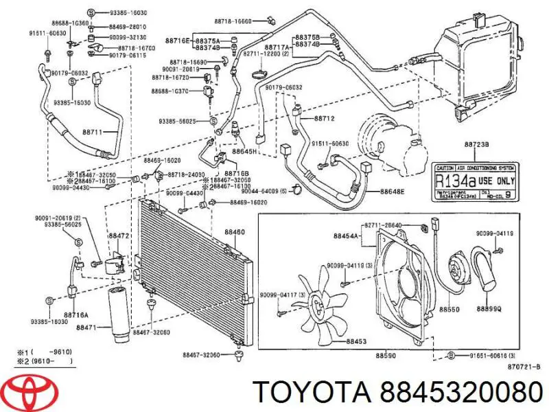Compre 8845320080 Toyota Difusor do radiador de aparelho de ar condicionado, montado com roda de aletas e o motor