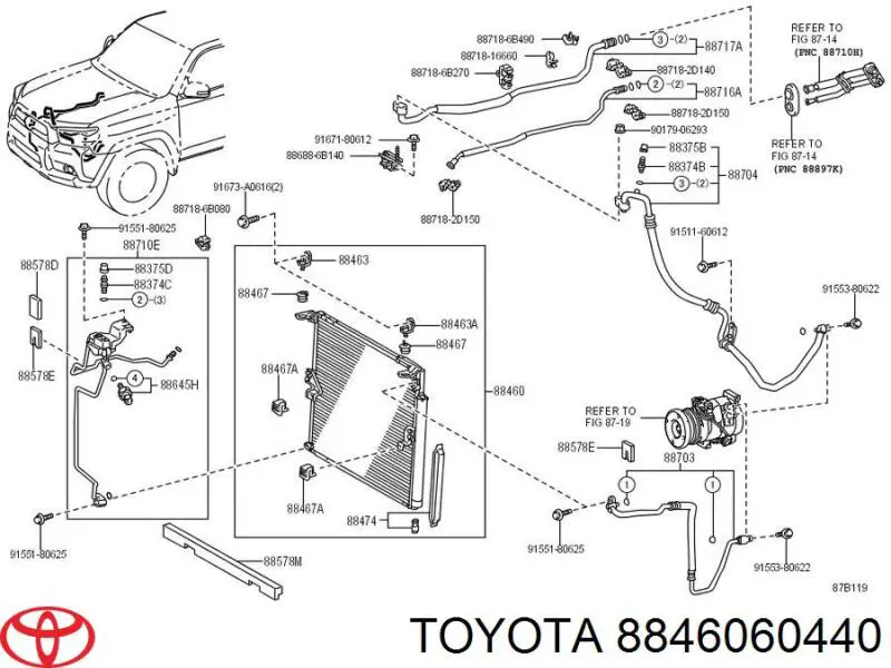 8846060440 Toyota Radiador de aparelho de ar condicionado