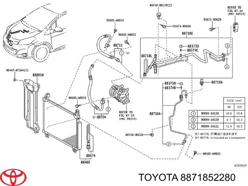 8871852280 Toyota Braçadeira de mangueira de aparelho de ar condicionado