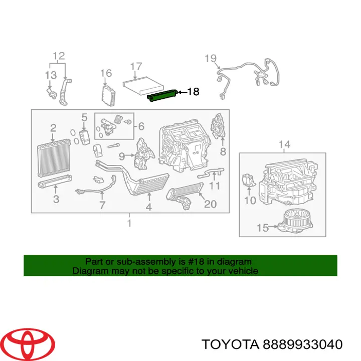 8889933040 Toyota Tampa de filtro de salão