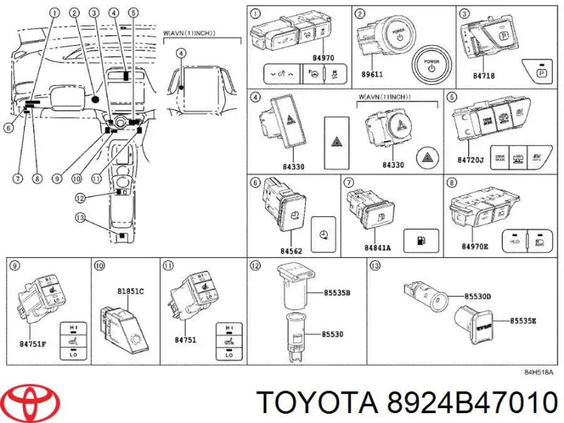 8924B47010 Toyota Sensor do ângulo de viragem do volante de direção