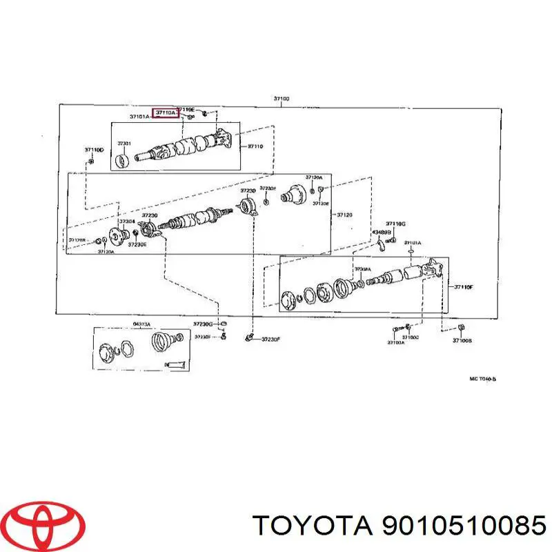 9010510085 Toyota Parafuso de fixação de braçadeira do veio de transmissão