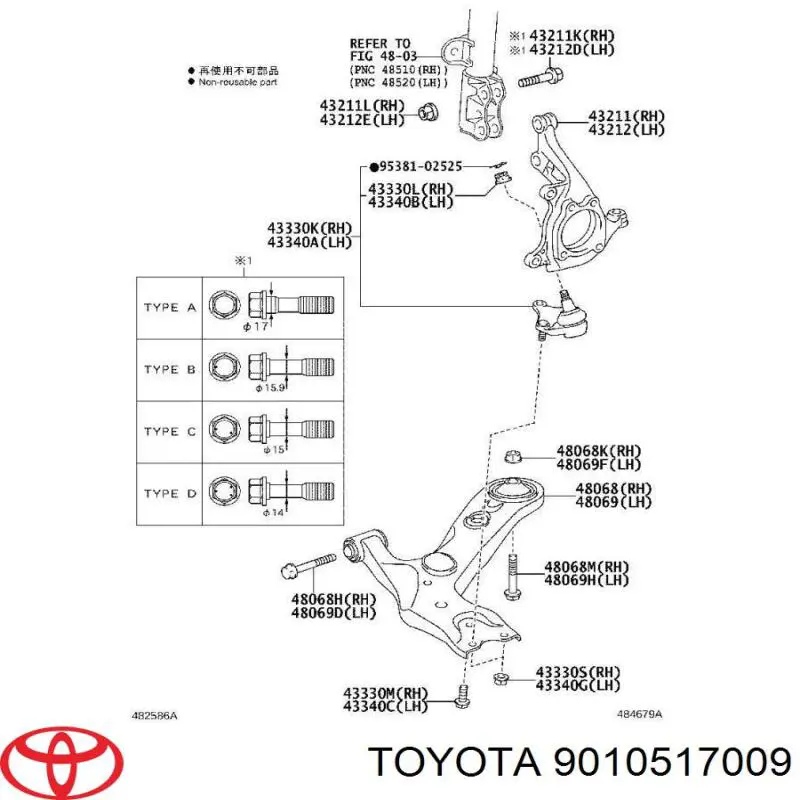 Parafuso de fixação de amortecedor dianteiro Toyota 9010517009 preço, a partir de 8,01 USD
