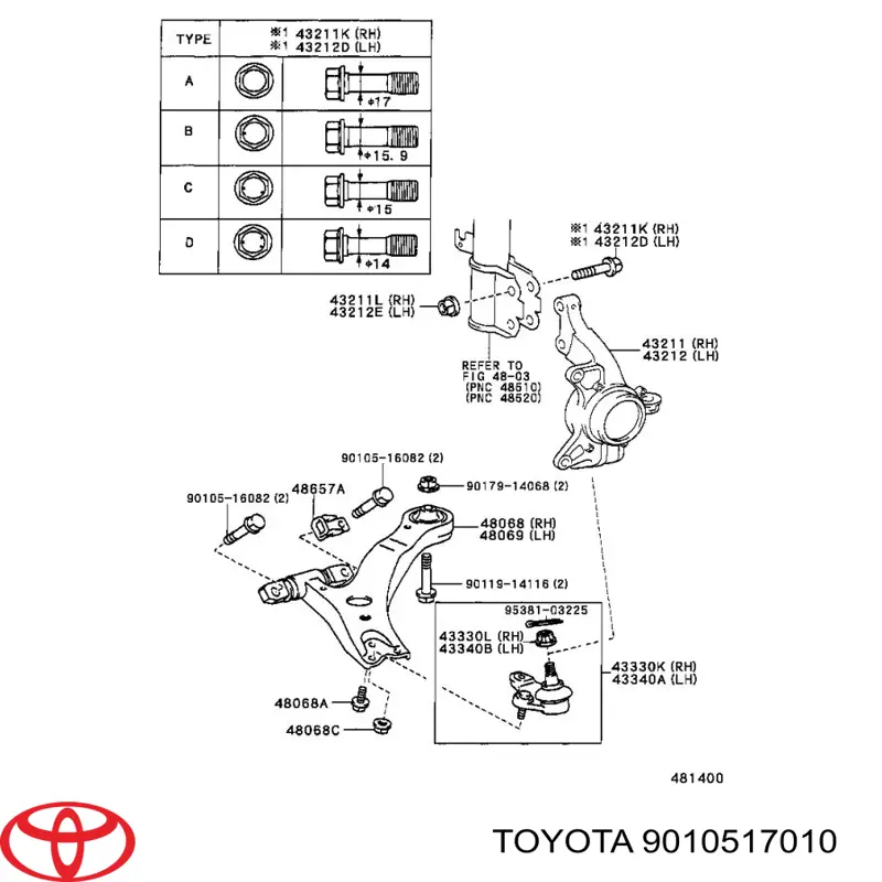 Parafuso de fixação de amortecedor dianteiro Toyota 9010517010 preço, a partir de 8,01 USD