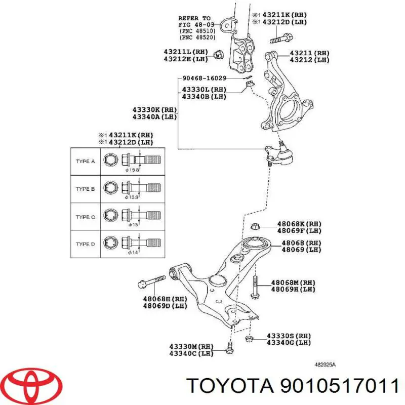 9010517011 Toyota Parafuso de fixação de amortecedor dianteiro