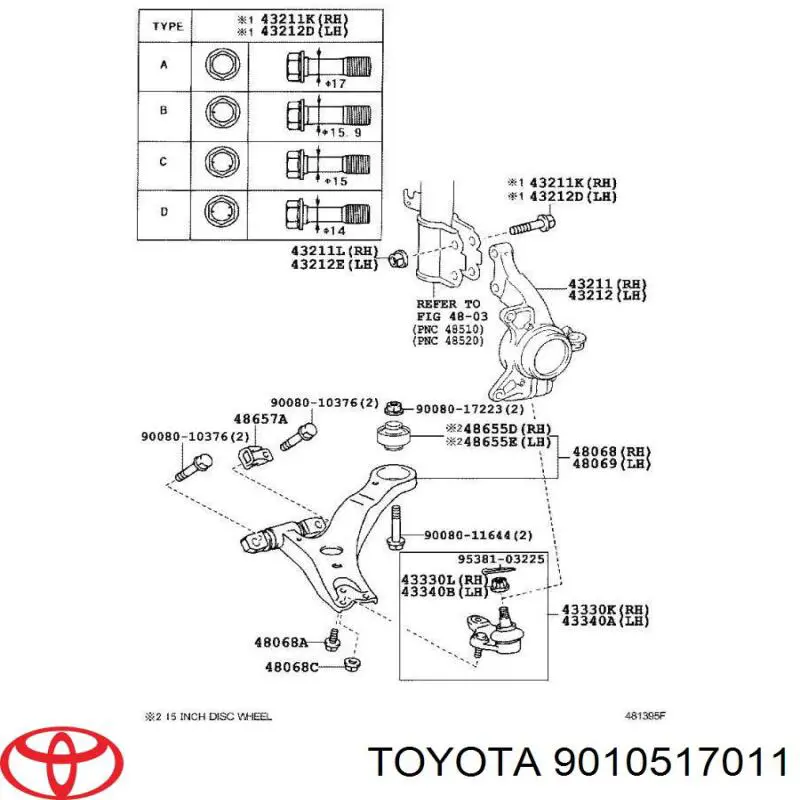 Parafuso de fixação de amortecedor dianteiro Toyota 9010517011 preço, a partir de 6,81 USD
