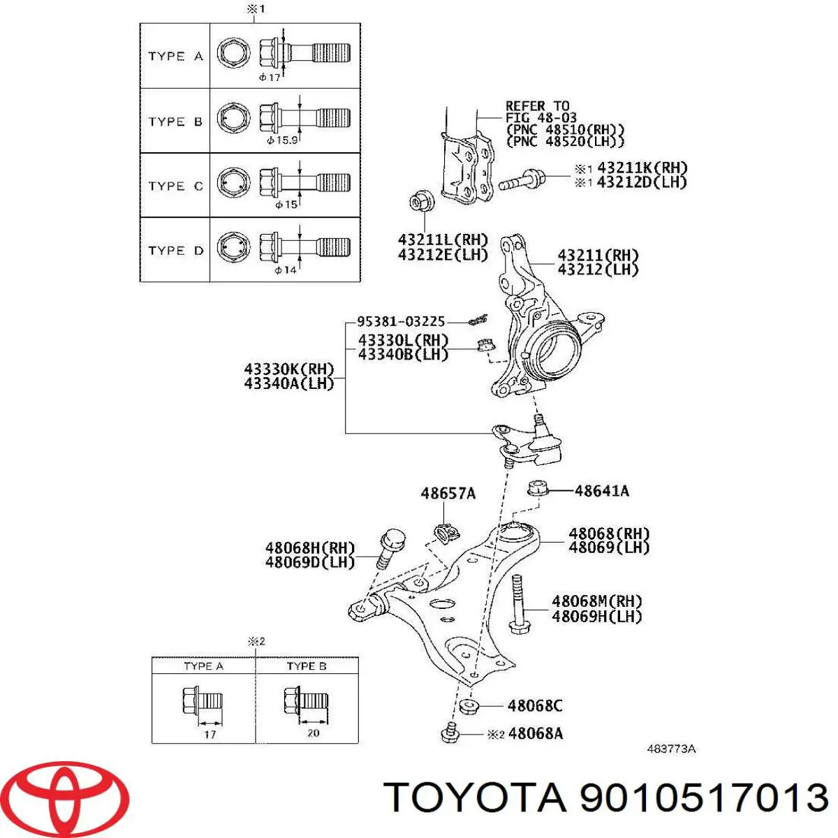 Parafuso de fixação de amortecedor dianteiro Toyota 9010517013 preço, a partir de 7,95 USD
