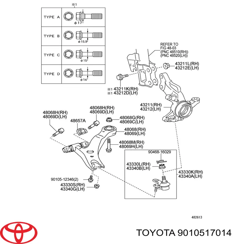 9010517014 Toyota Parafuso de fixação de amortecedor dianteiro