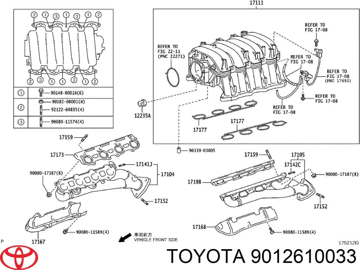 9012610033 Toyota Parafuso (prego) de tubo coletor de escape