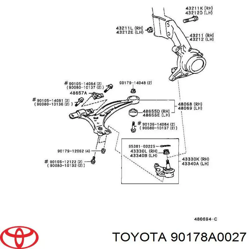 Porca de fixação de amortecedor Toyota 90178A0027 preço, a partir de 3,08 USD