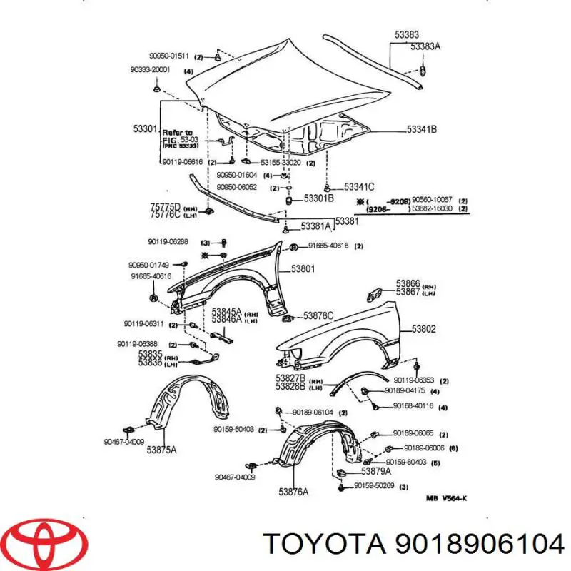 Cápsula (prendedor) de fixação do forro do pára-choque do pára-lama dianteiro Toyota 9018906104 preço, a partir de 2,47 USD