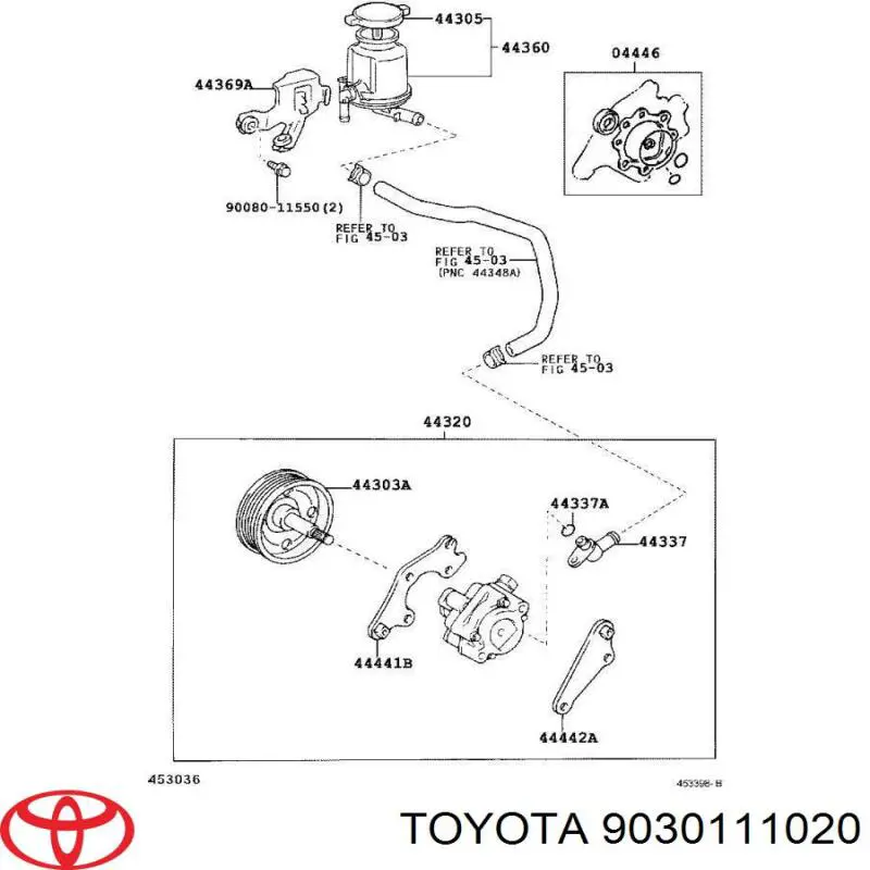 9030111020 Toyota Vedante anular de tubo da Direção hidrâulica assistida