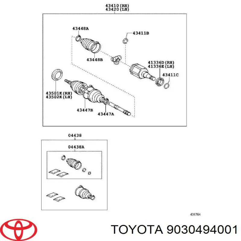 9030494001 Toyota Bucim do semieixo esquerdo do eixo dianteiro